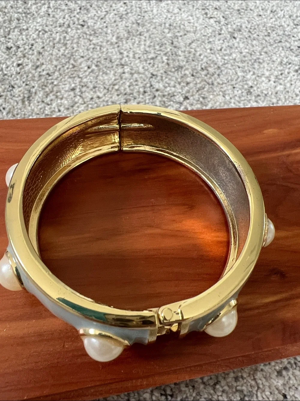 Gold-Trim Gray Pearl Accent Bangle Bracelet